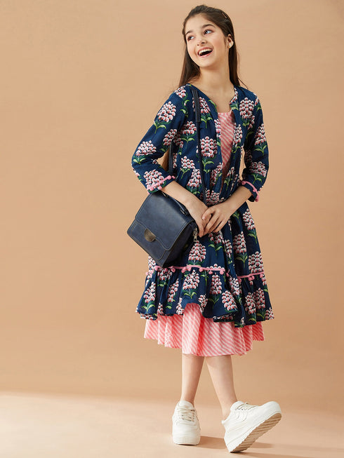 Girls Striped A-Line Midi Cottonâ Dress